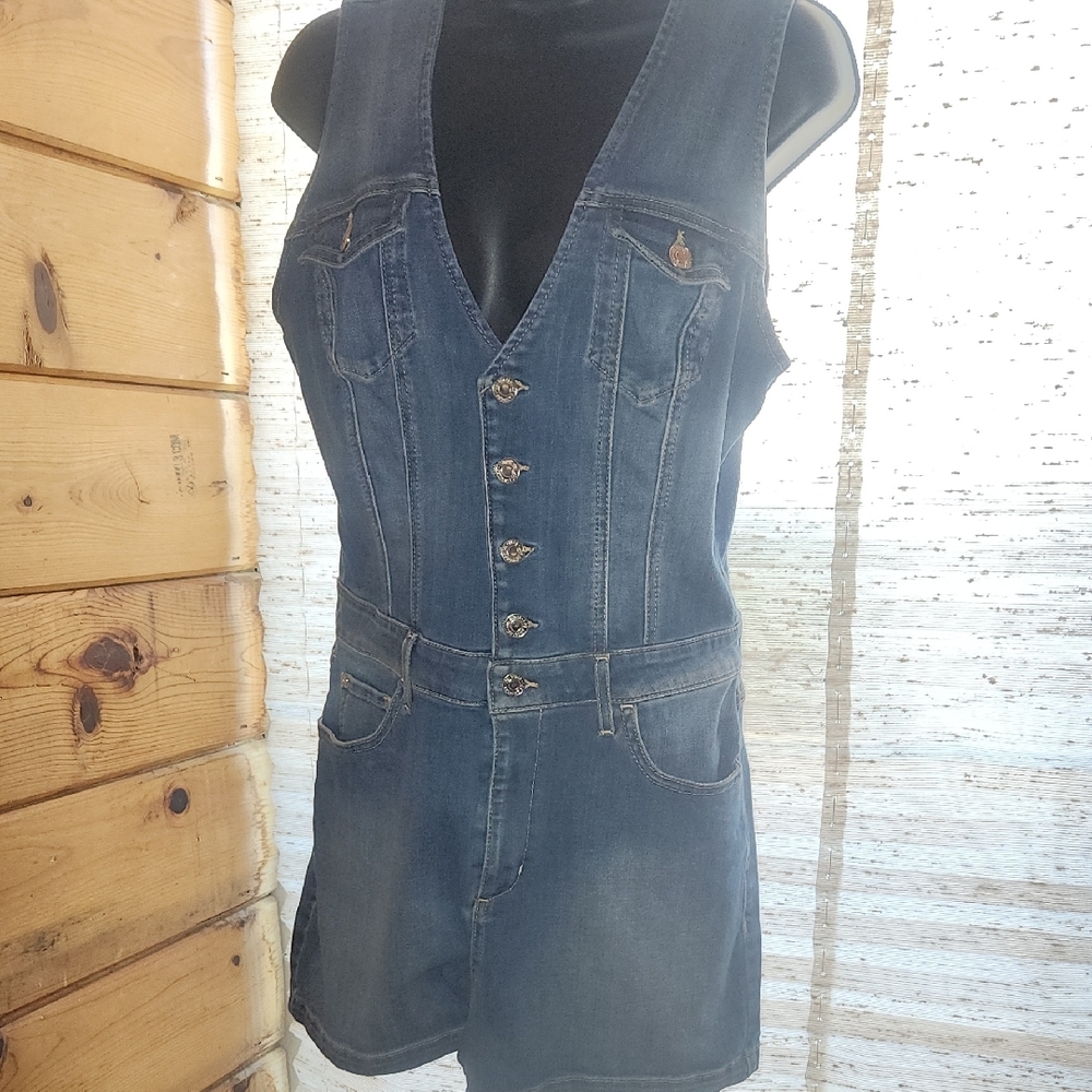 Denim Sleeveless Button-Up Romper